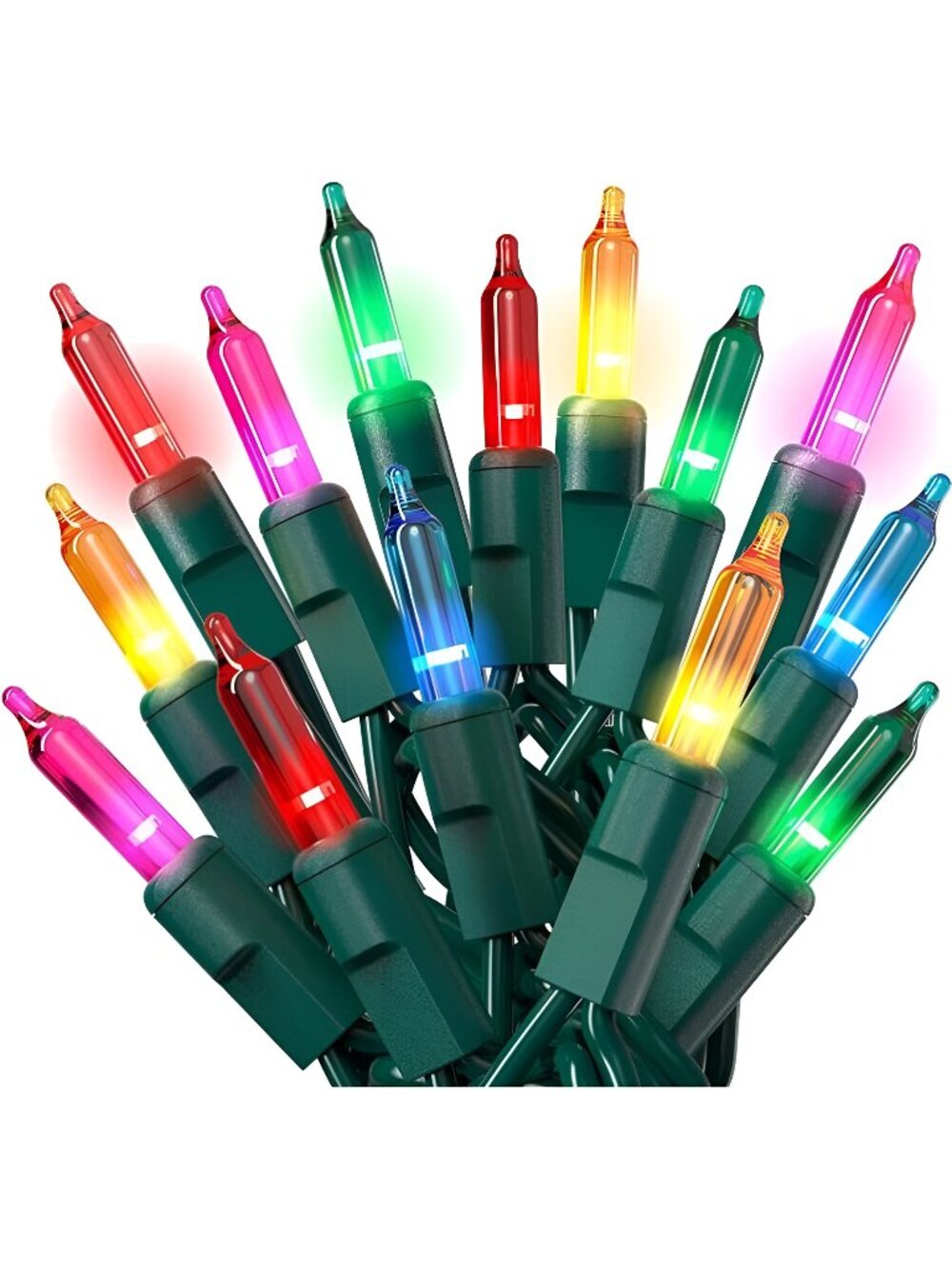 Christmas Lights with Green Wire - 100 Count, 20 Ft Multicolored Xmas Lights